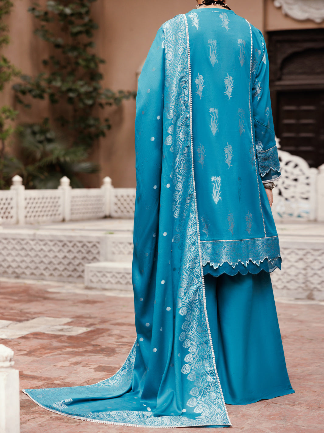 Teal Yarn Dyed Jacquard 3Pc Unstitched - ALP-3PS-2230