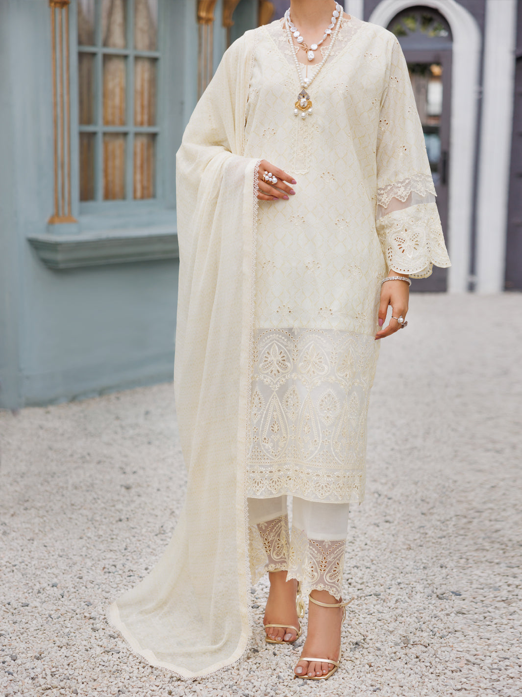 Off White Lawn 3Pc Unstitched - ALP-3PS-2273