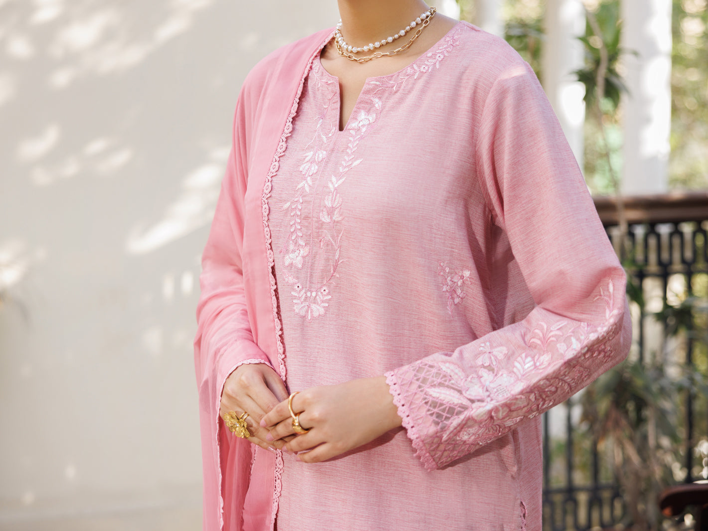 Pink Yarn Dyed Stitched 3PC - ALP-3PS-2613