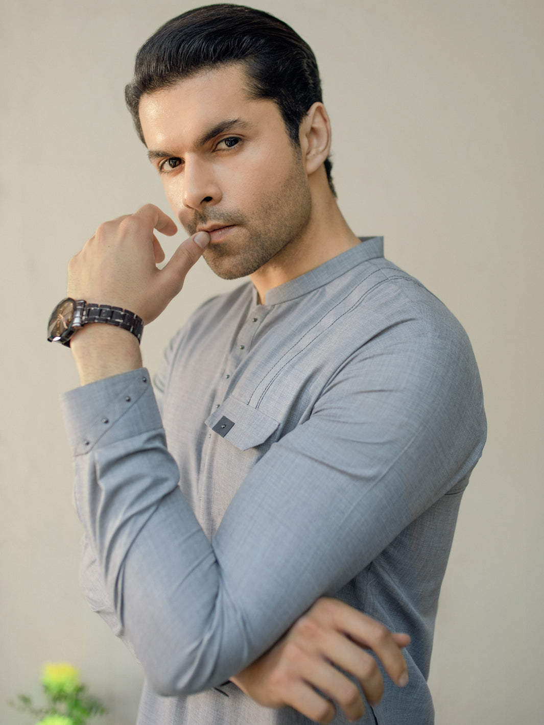Light Grey Blended Kameez Shalwar - AL-KS-2934