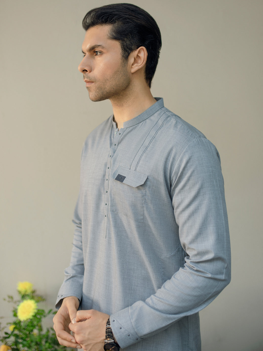 Light Grey Blended Kameez Shalwar - AL-KS-2934