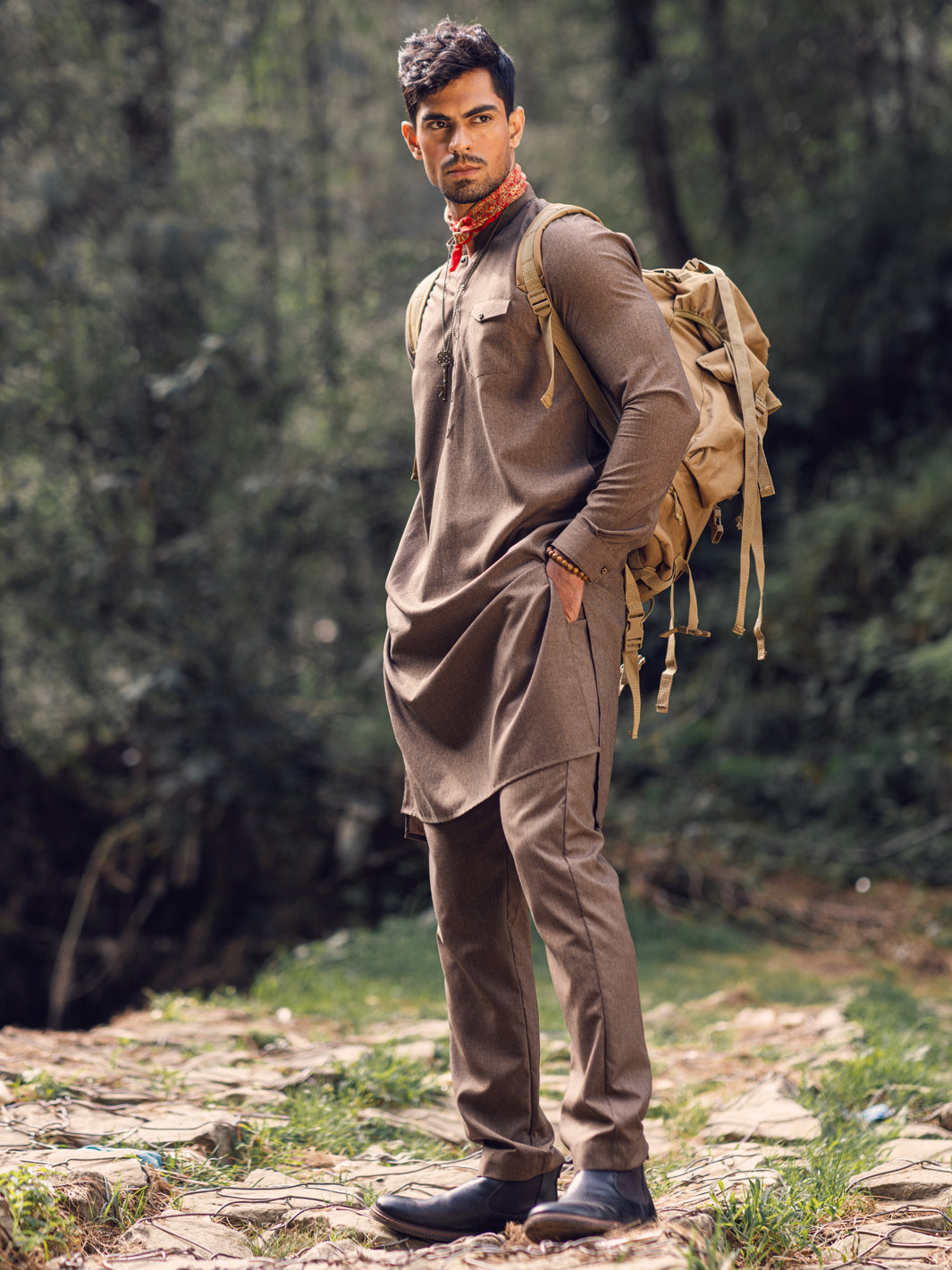 Brown Blended Kurta Trouser - AL-KT-2936