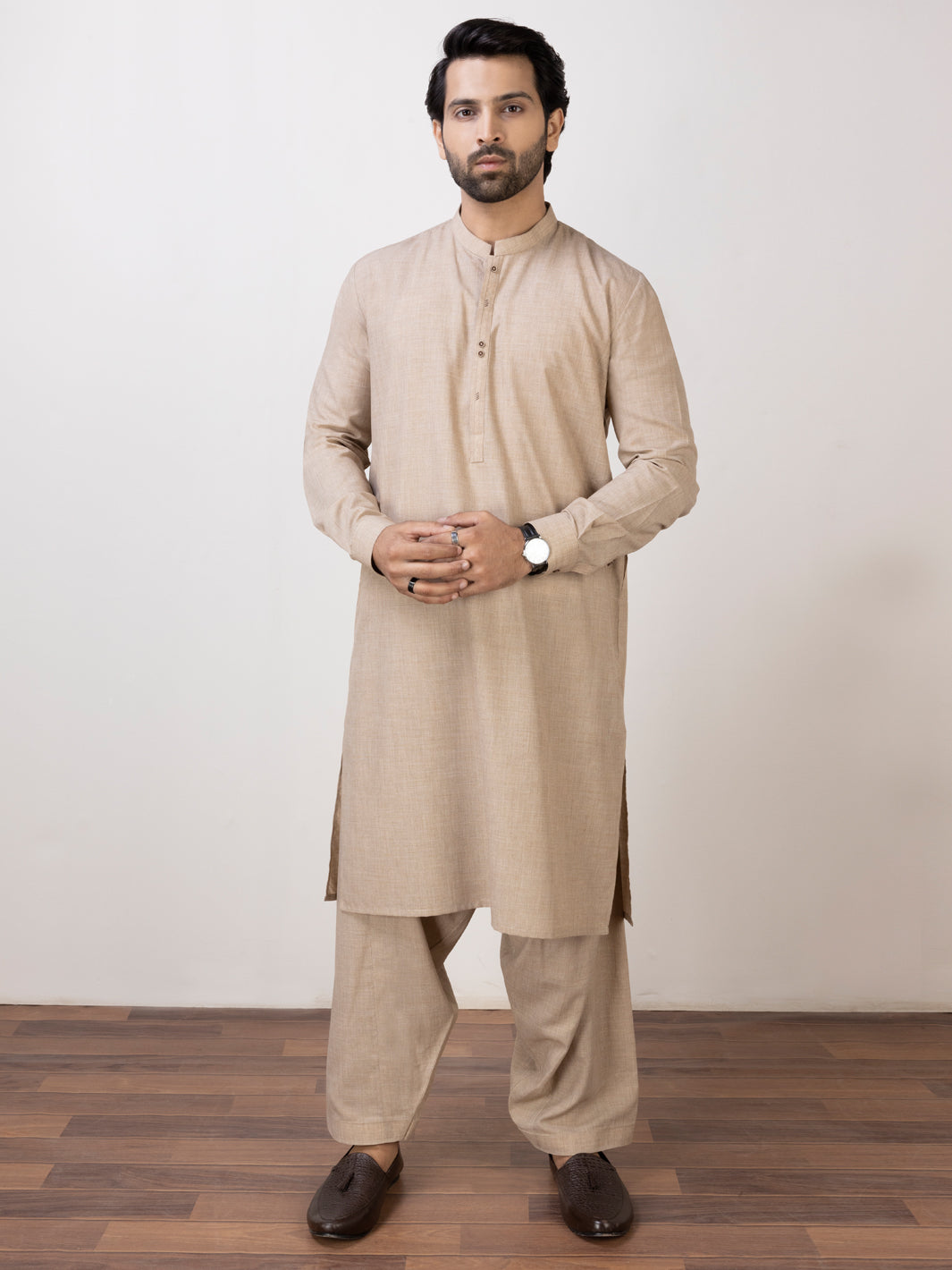 Beige Blended Kameez Shalwar - AL-KS-2941