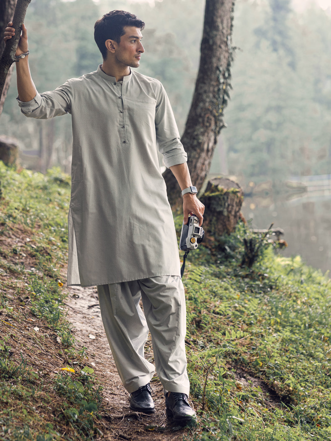 Light Grey Blended Kameez Shalwar - AL-KS-2952