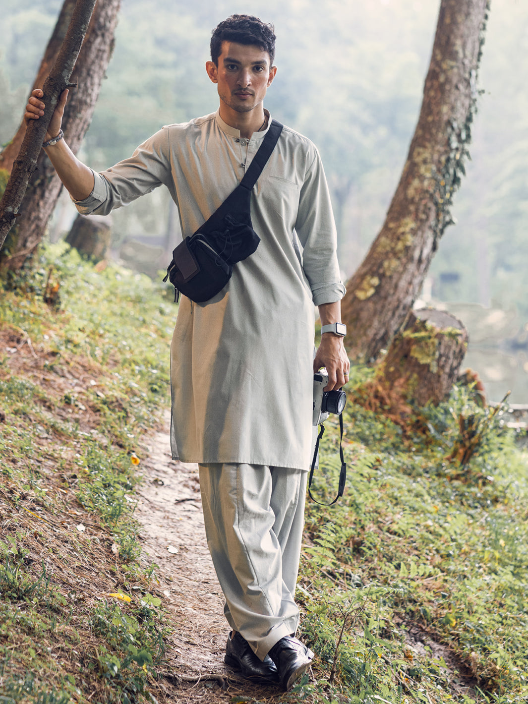 Light Grey Blended Kameez Shalwar - AL-KS-2952