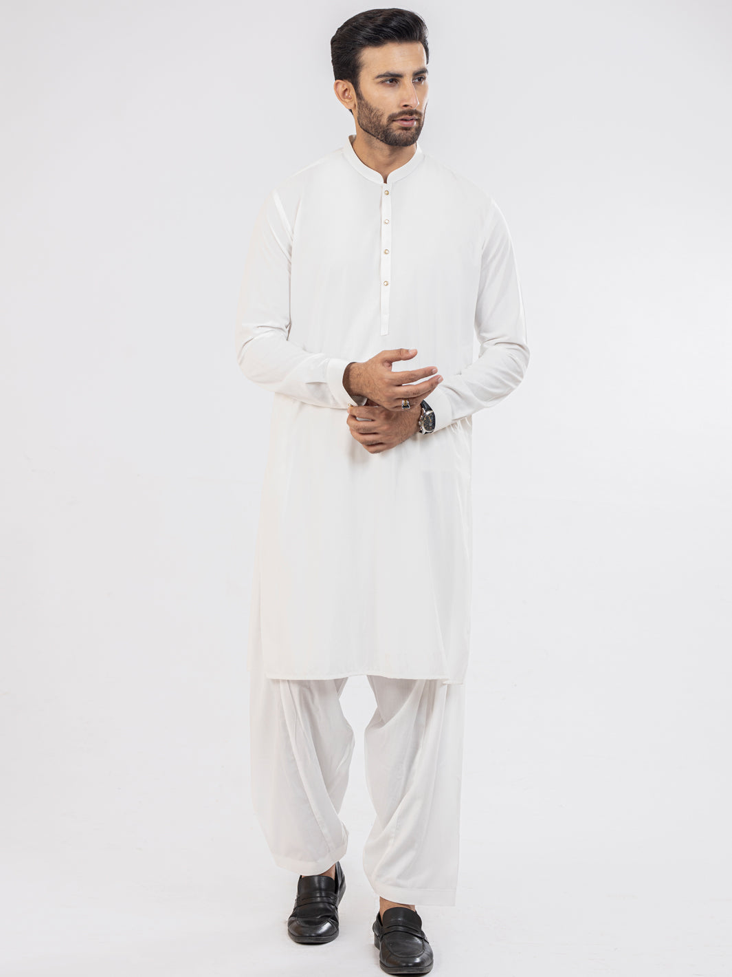 White Blended Kameez Shalwar - AL-KS-2955A
