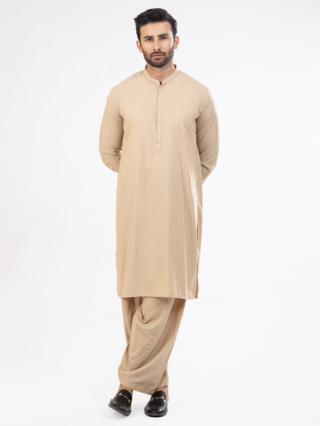 Beige Blended Kameez Shalwar - AL-KS-2955C