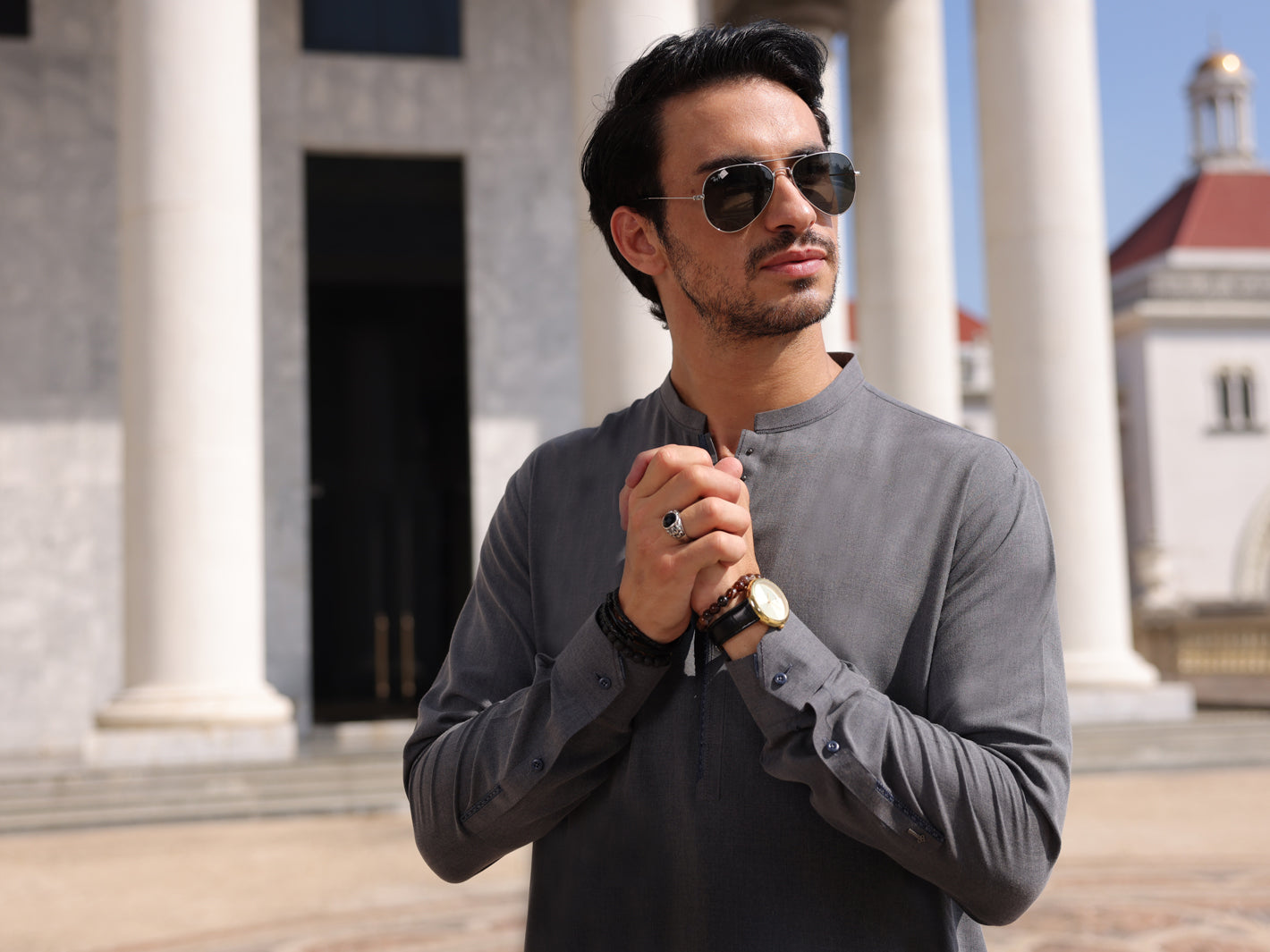 Light Grey Blended Kameez Shalwar - AL-KS-2994 - Almirah Online