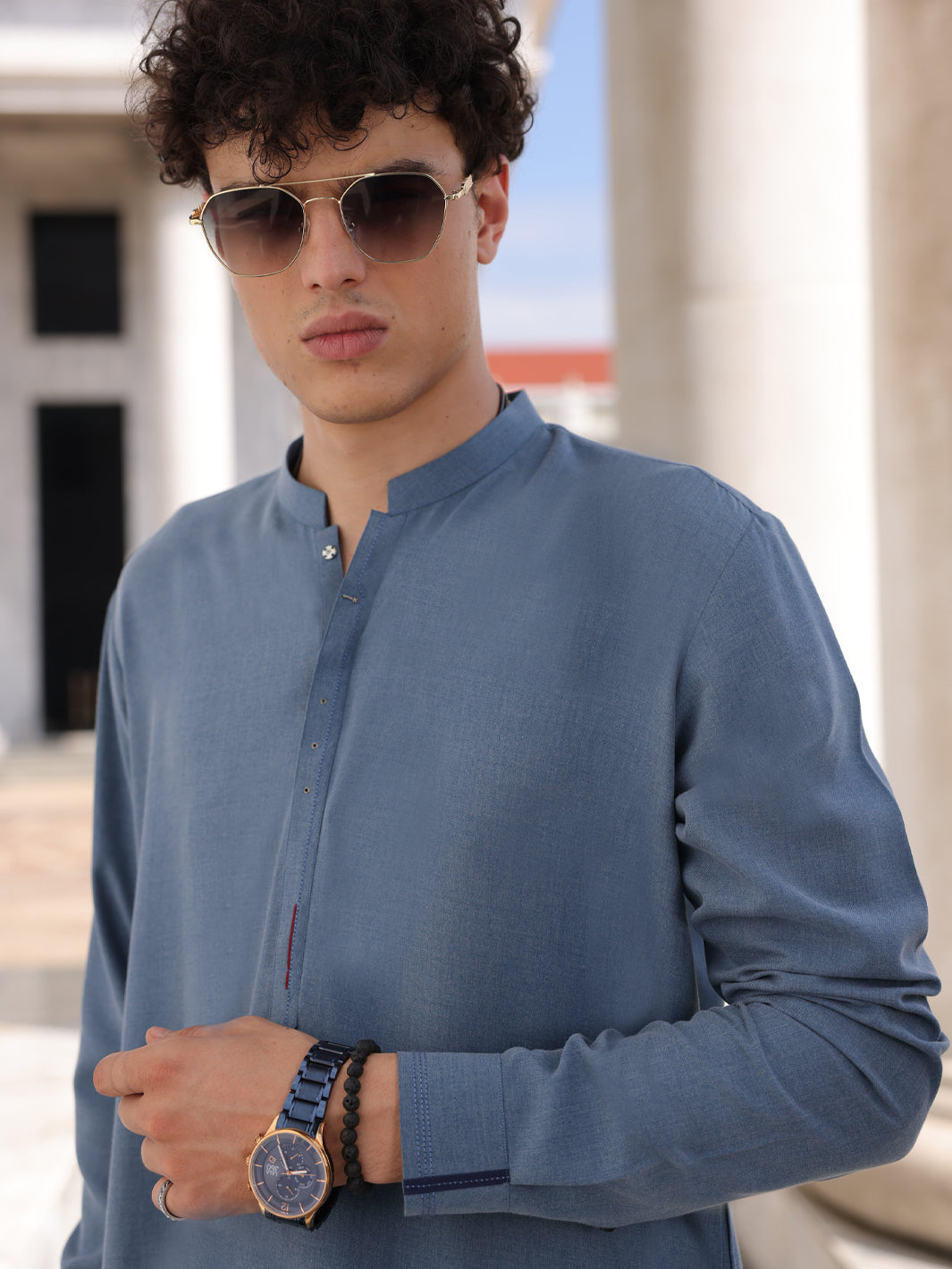 Blue Blended Kameez Shalwar - AL-KS-2997 - Almirah Online