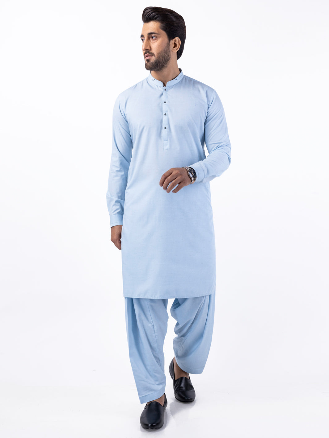 Light Blue Blended Kameez Shalwar - AL-KS-3053A - Almirah Online