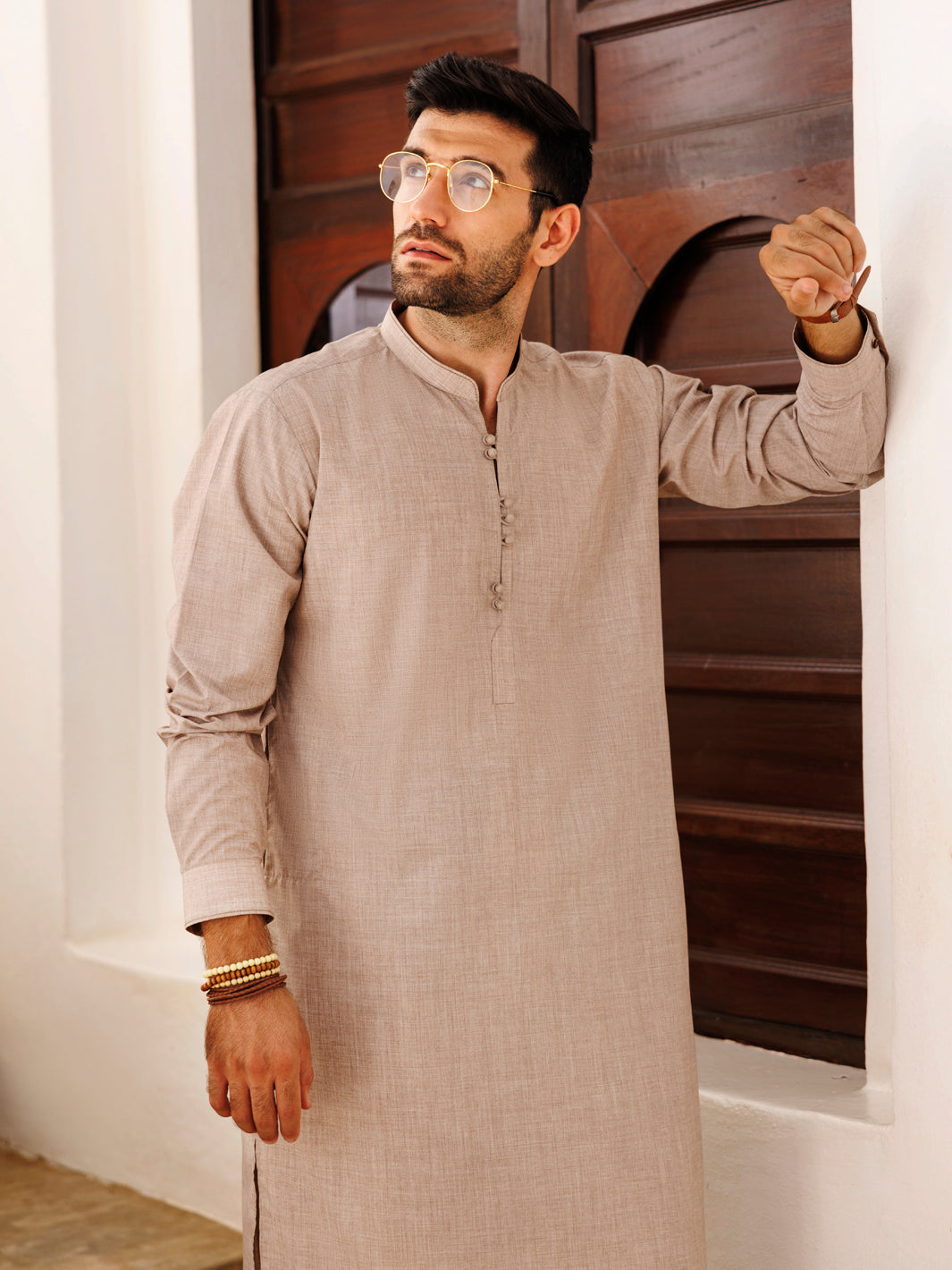 Light Brown Blended Kameez Shalwar - AL-KS-3103