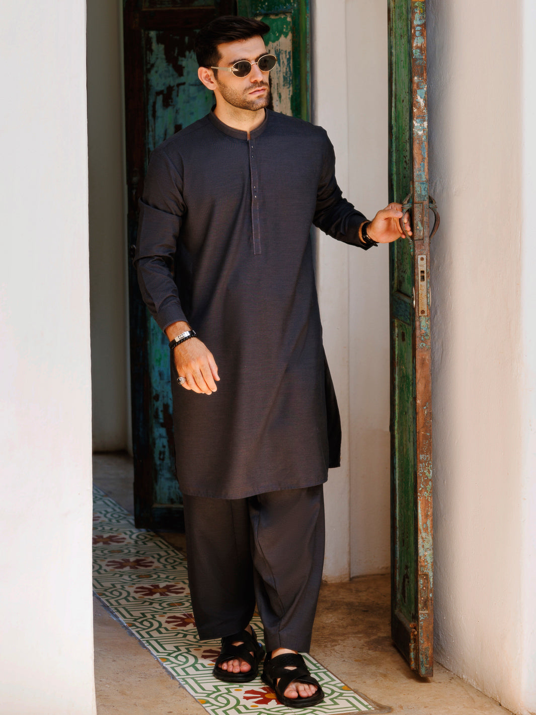 Dark Grey Blended Kameez Shalwar - AL-KS-3145