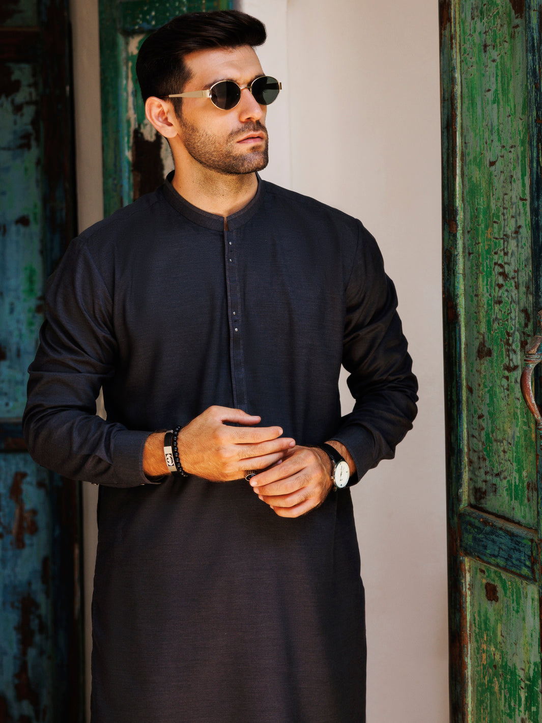 Dark Grey Blended Kameez Shalwar - AL-KS-3145