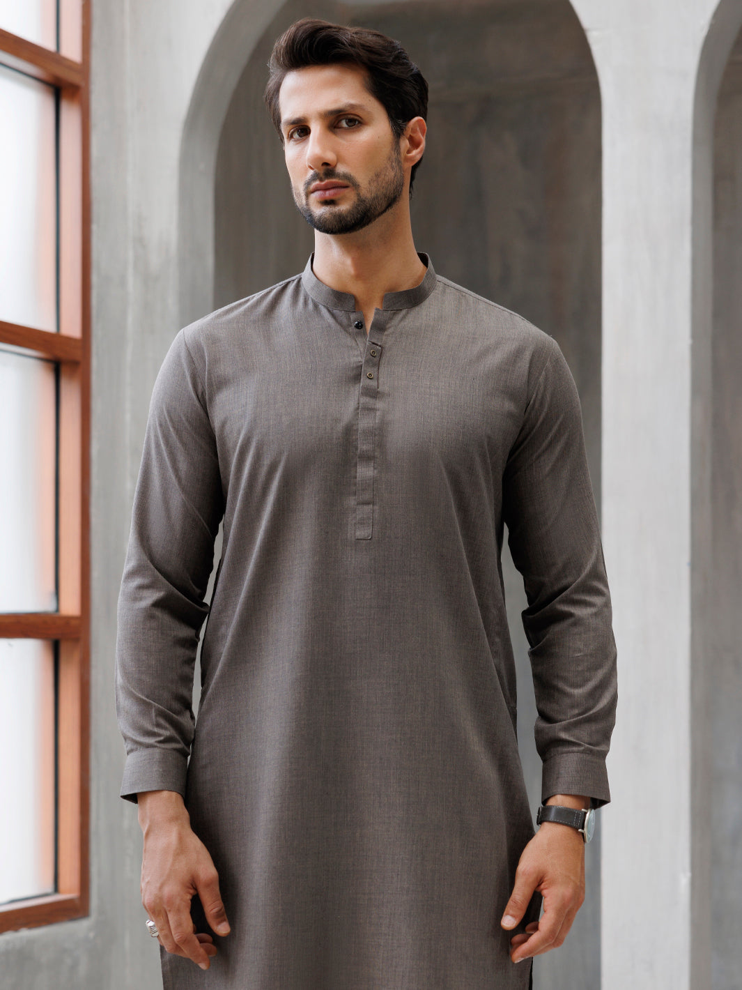 Brown Blended Kameez Shalwar - AL-KS-3155