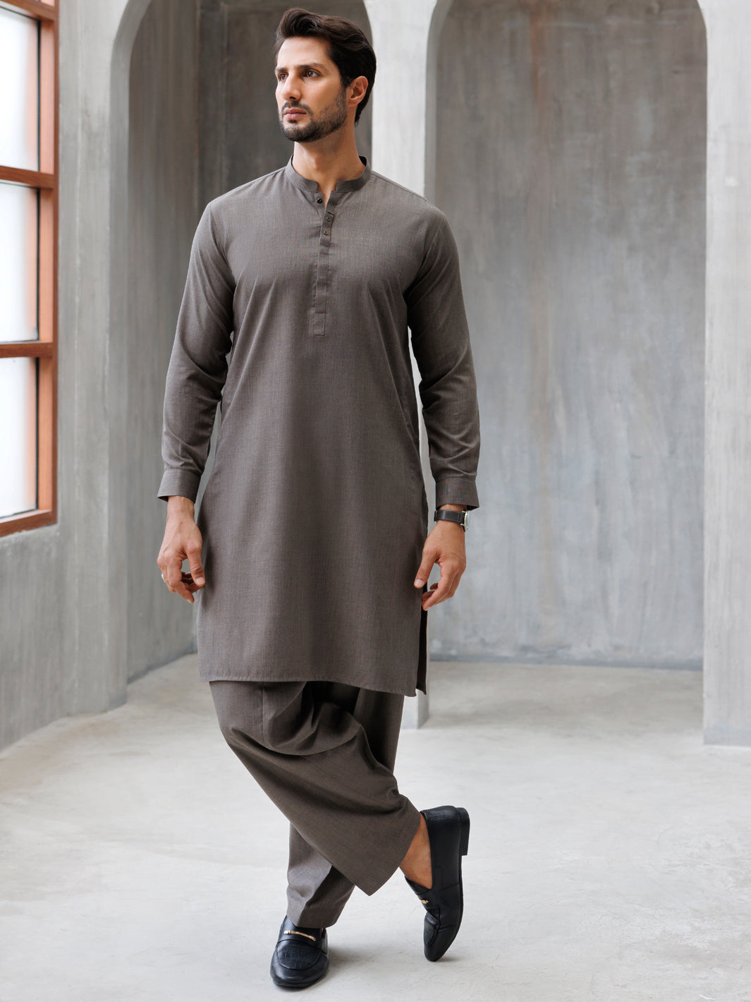 Brown Blended Kameez Shalwar - AL-KS-3155
