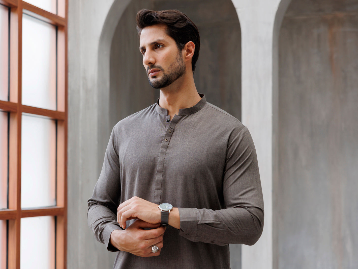 Brown Blended Kameez Shalwar - AL-KS-3155