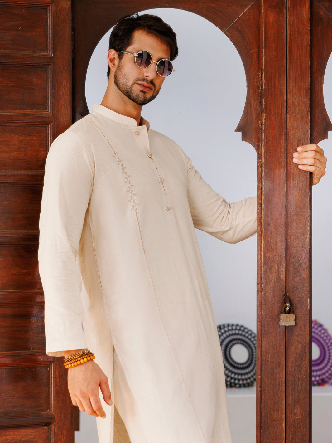 Beige Blended Kurta Trouser - AL-KT-3158