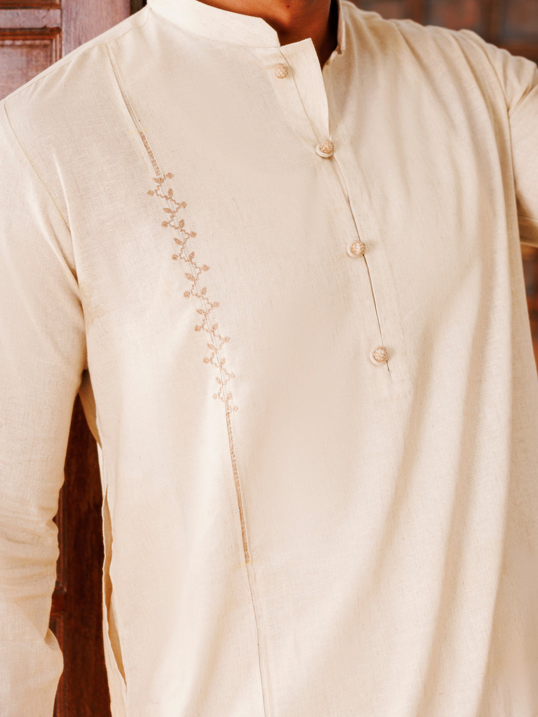 Beige Blended Kurta Trouser - AL-KT-3158