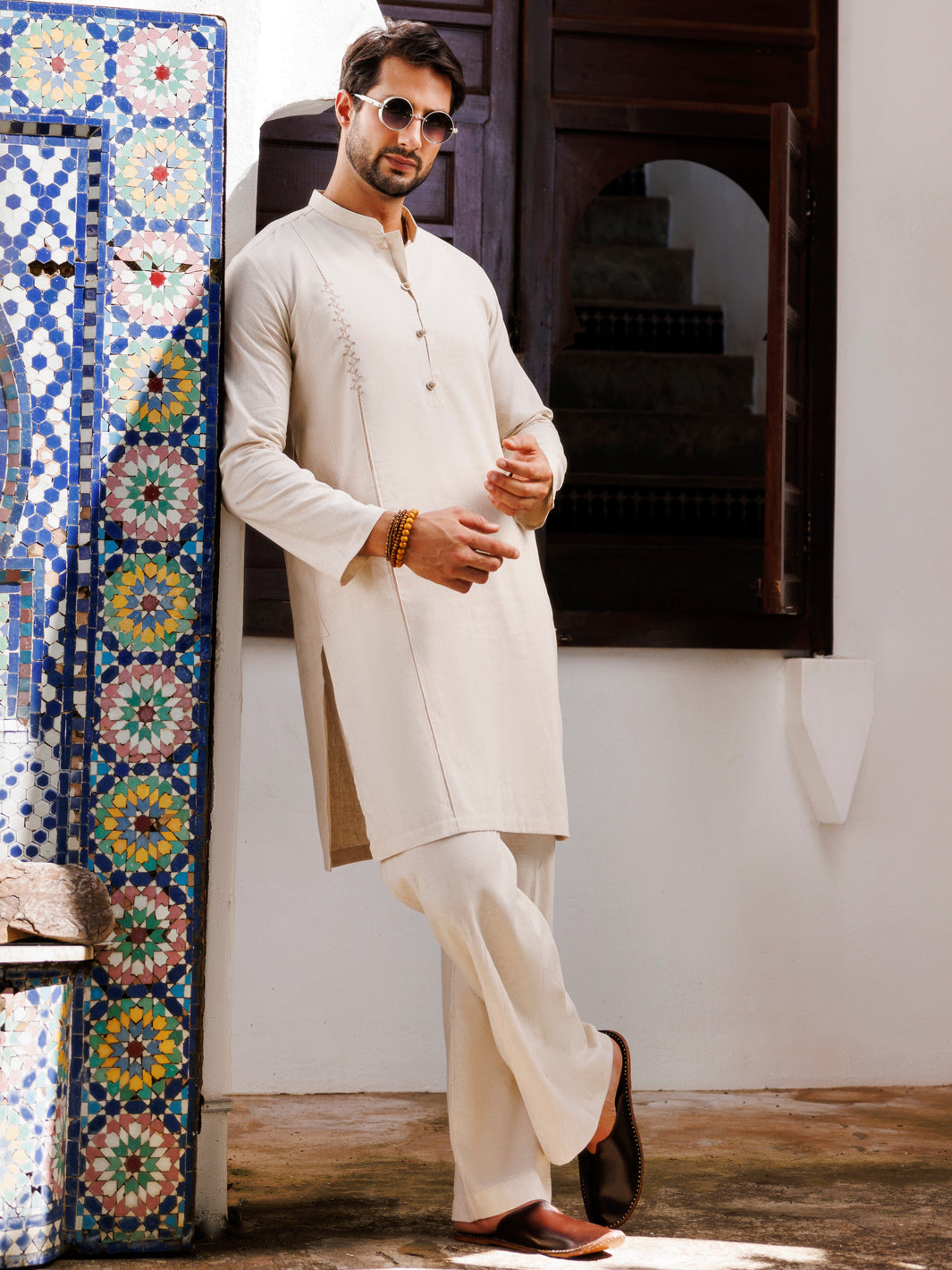Beige Blended Kurta Trouser - AL-KT-3158