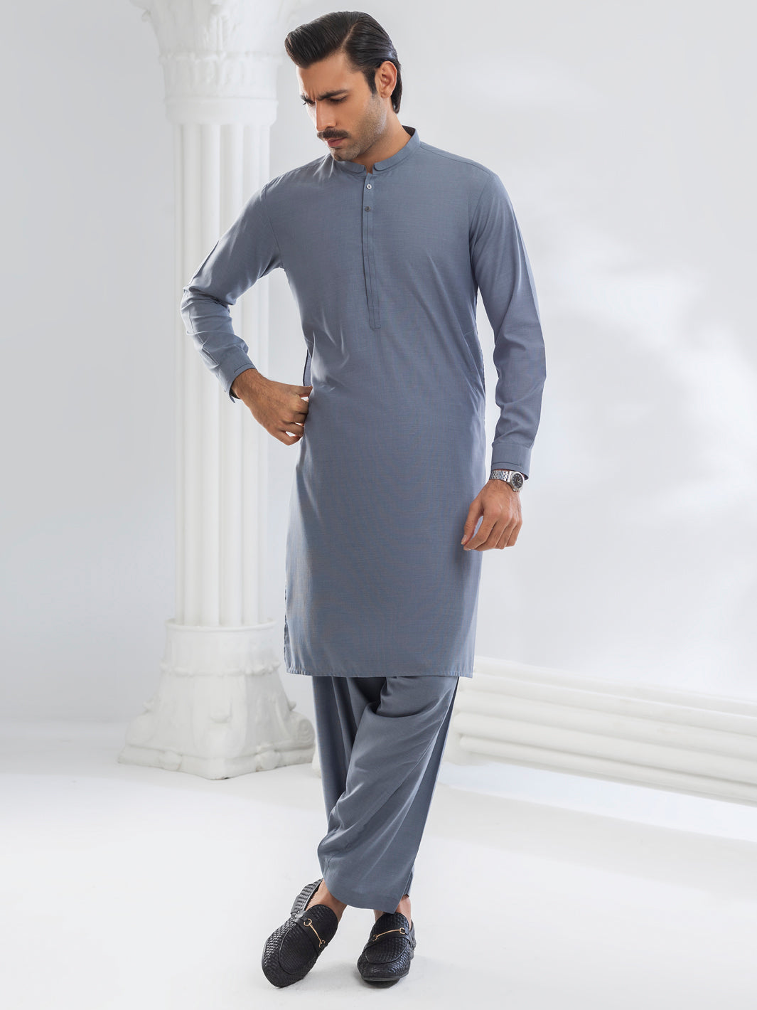 Grey Blended Kameez Shalwar - AL-KS-3166