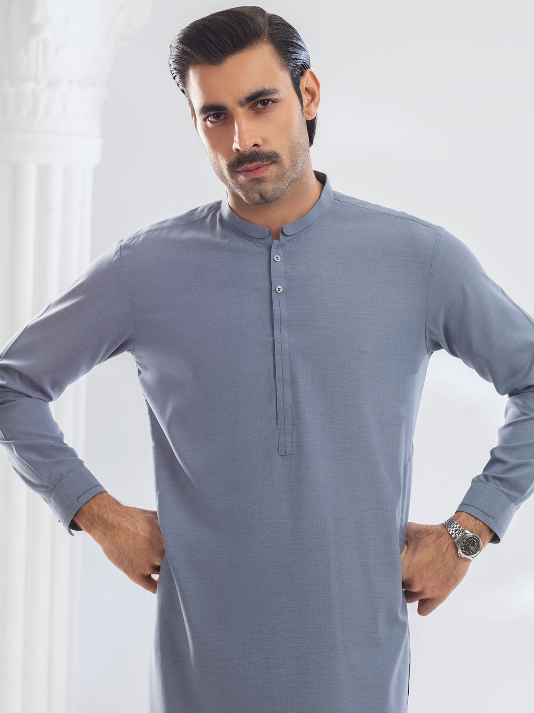 Grey Blended Kameez Shalwar - AL-KS-3166