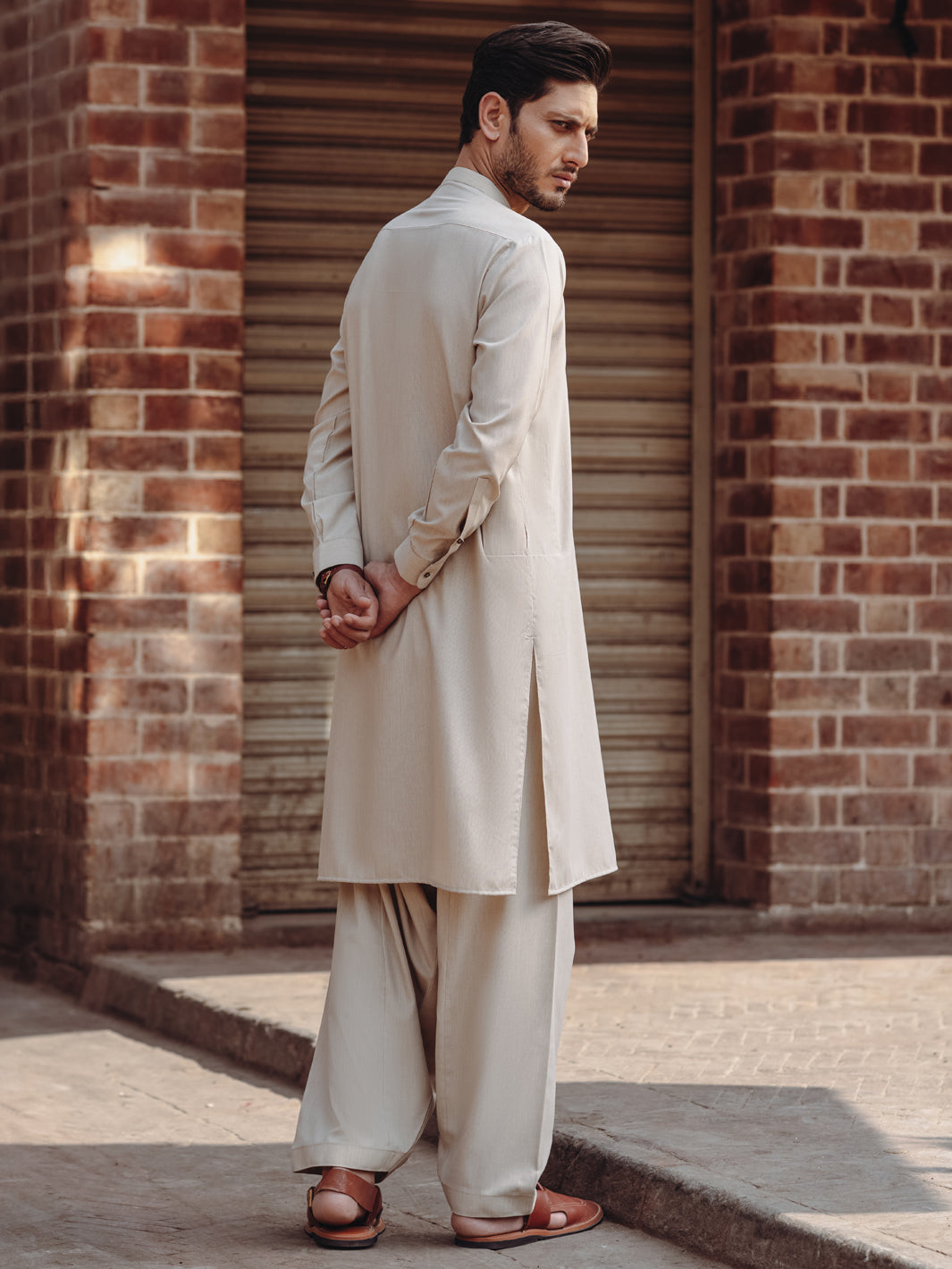 Beige Blended Kameez Shalwar - AL-KS-3195