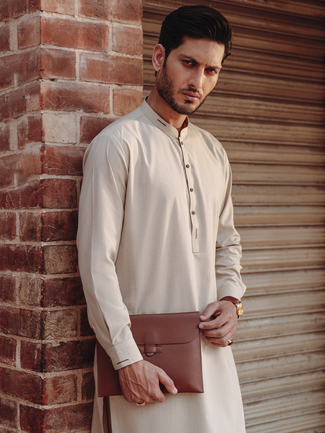 Beige Blended Kameez Shalwar - AL-KS-3195