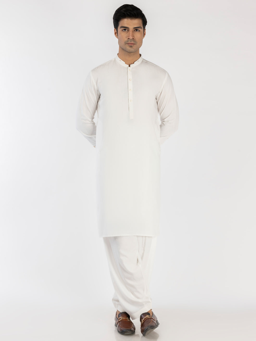 White Blended Kameez Shalwar - AL-KS-3199