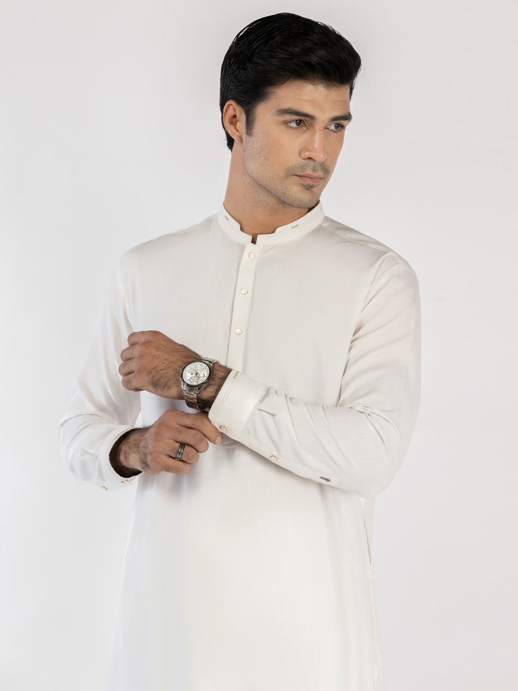White Blended Kameez Shalwar - AL-KS-3199