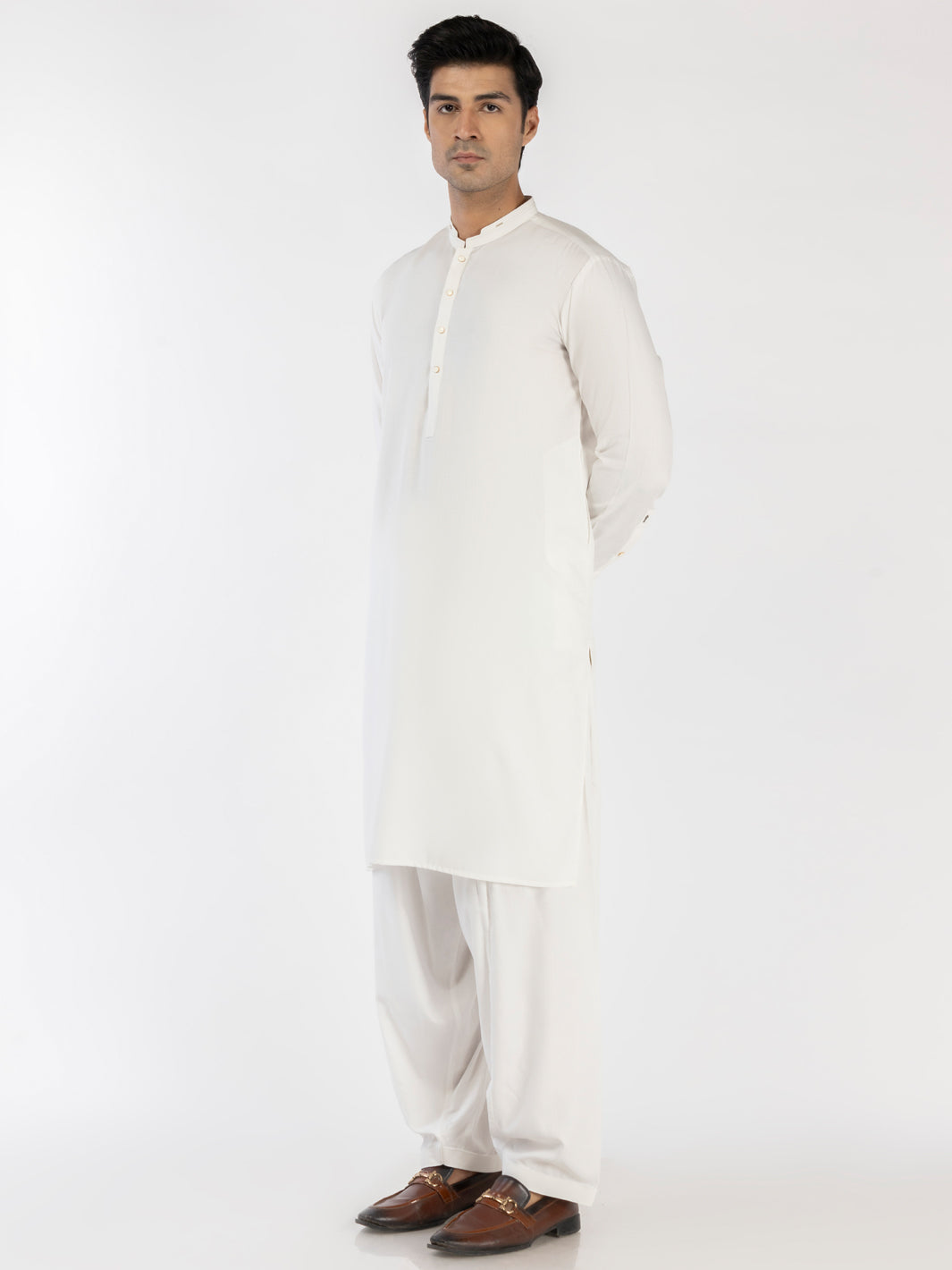 White Blended Kameez Shalwar - AL-KS-3199