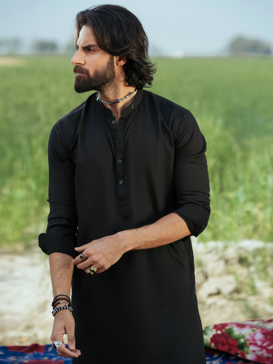 Black Blended Kameez Shalwar - AL-KS-3203A
