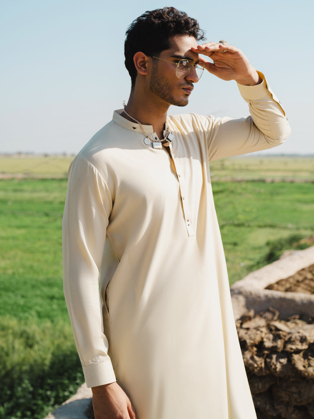 Beige Blended Kameez Shalwar - AL-KS-3206