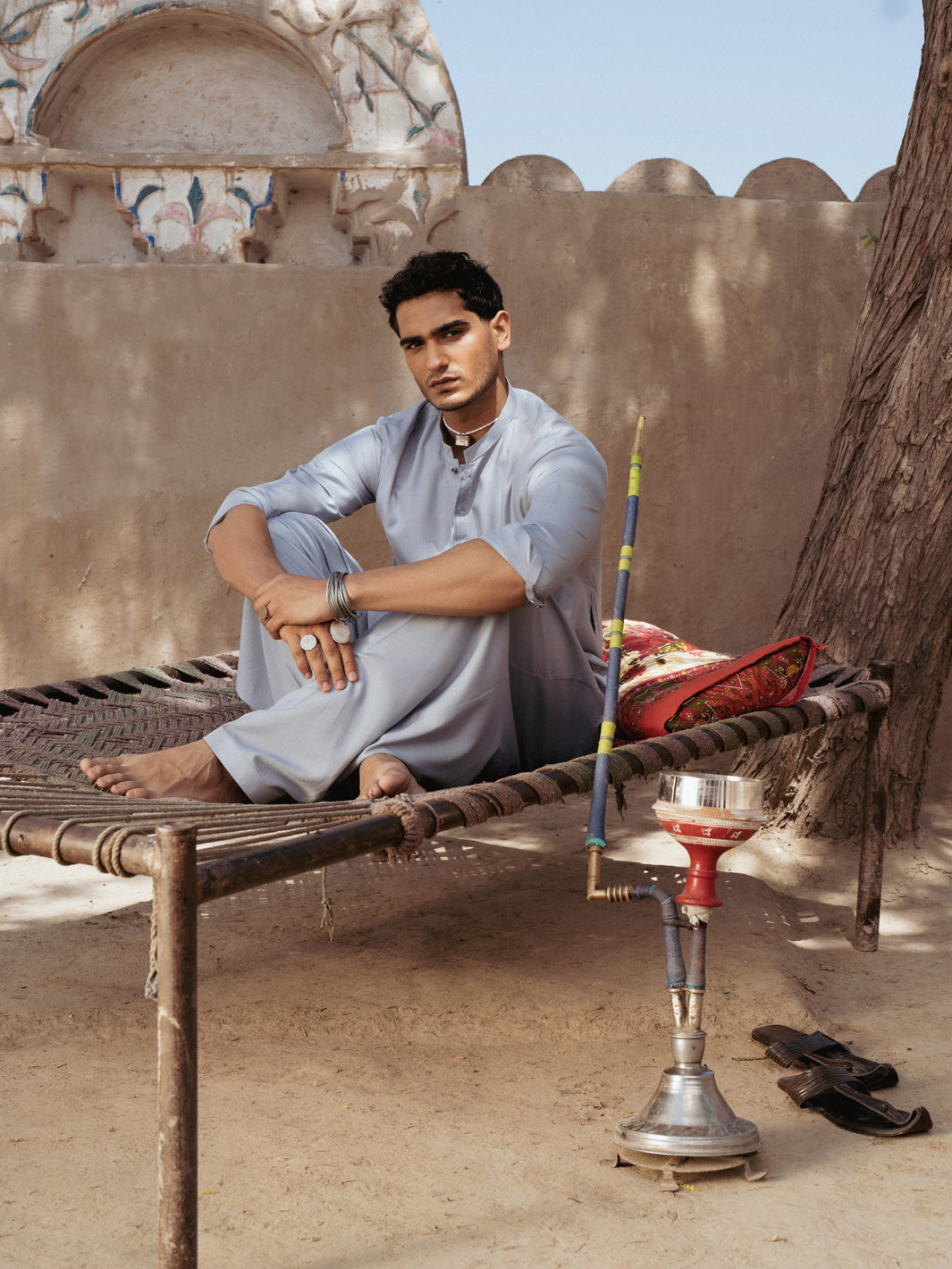 Light Grey Blended Kameez Shalwar - AL-KS-3207