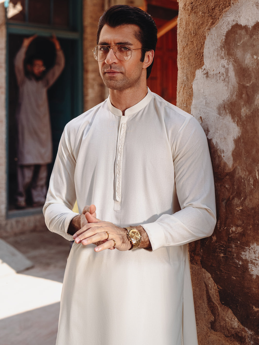 Off White Blended Kameez Shalwar - AL-KS-3212B