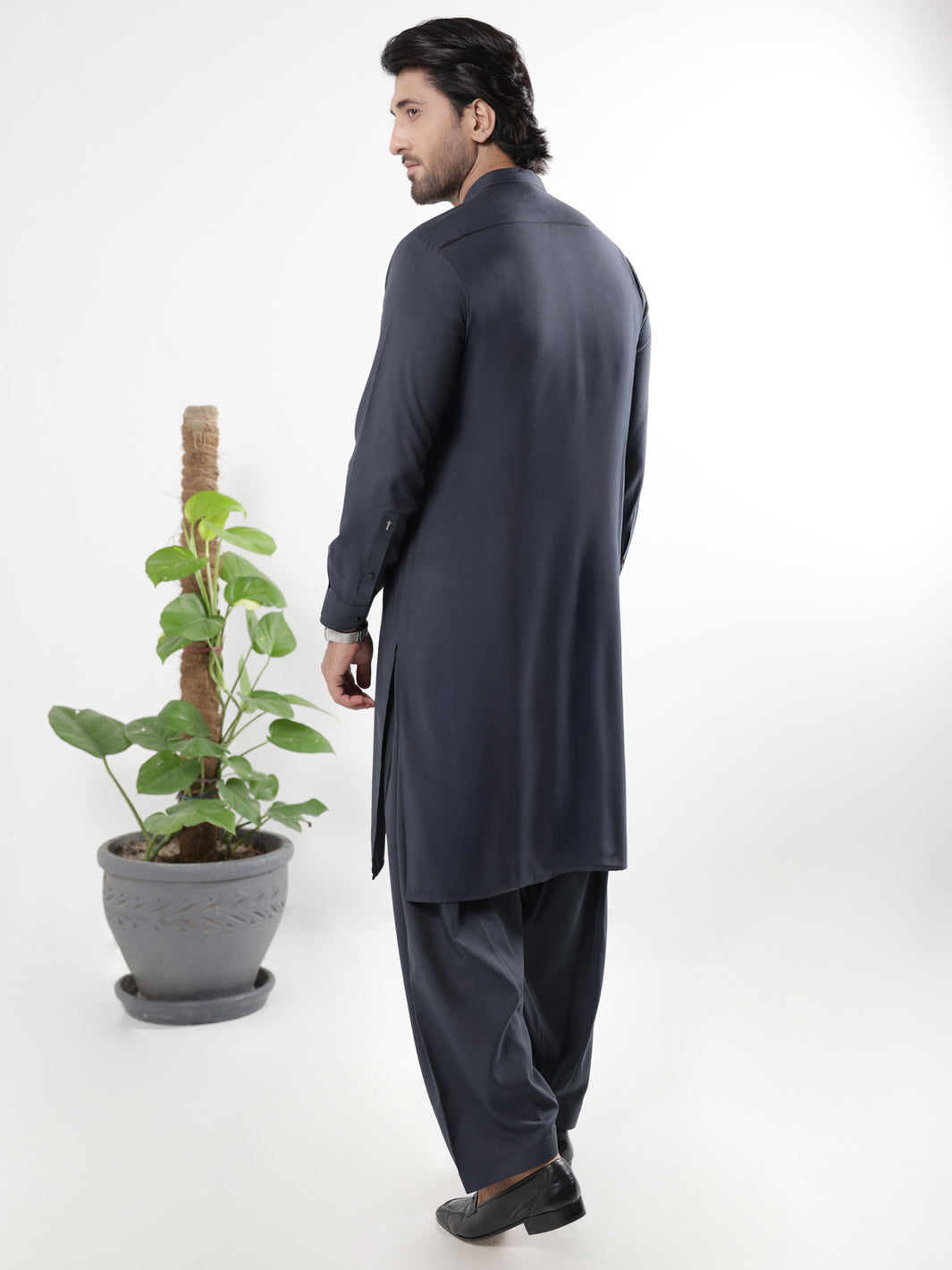 Charcoal Grey Blended Kameez Shalwar - AL-KS-3214