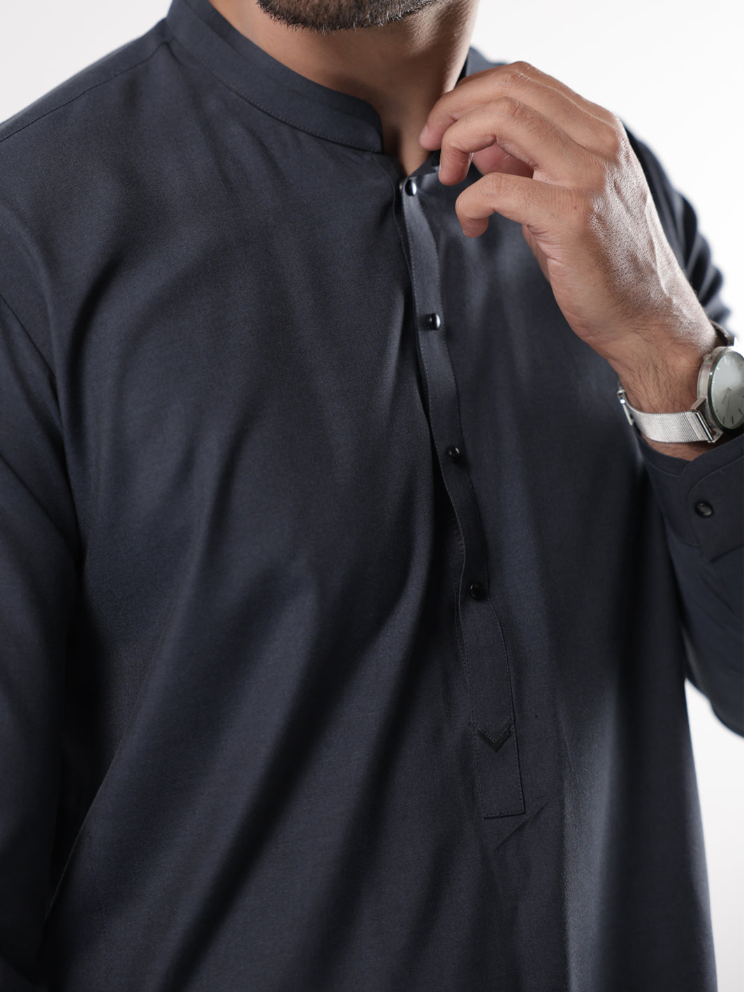 Charcoal Grey Blended Kameez Shalwar - AL-KS-3214