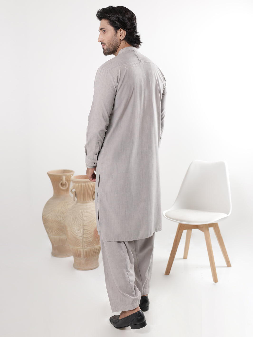 Ash Grey Blended Kameez Shalwar - AL-KS-3216