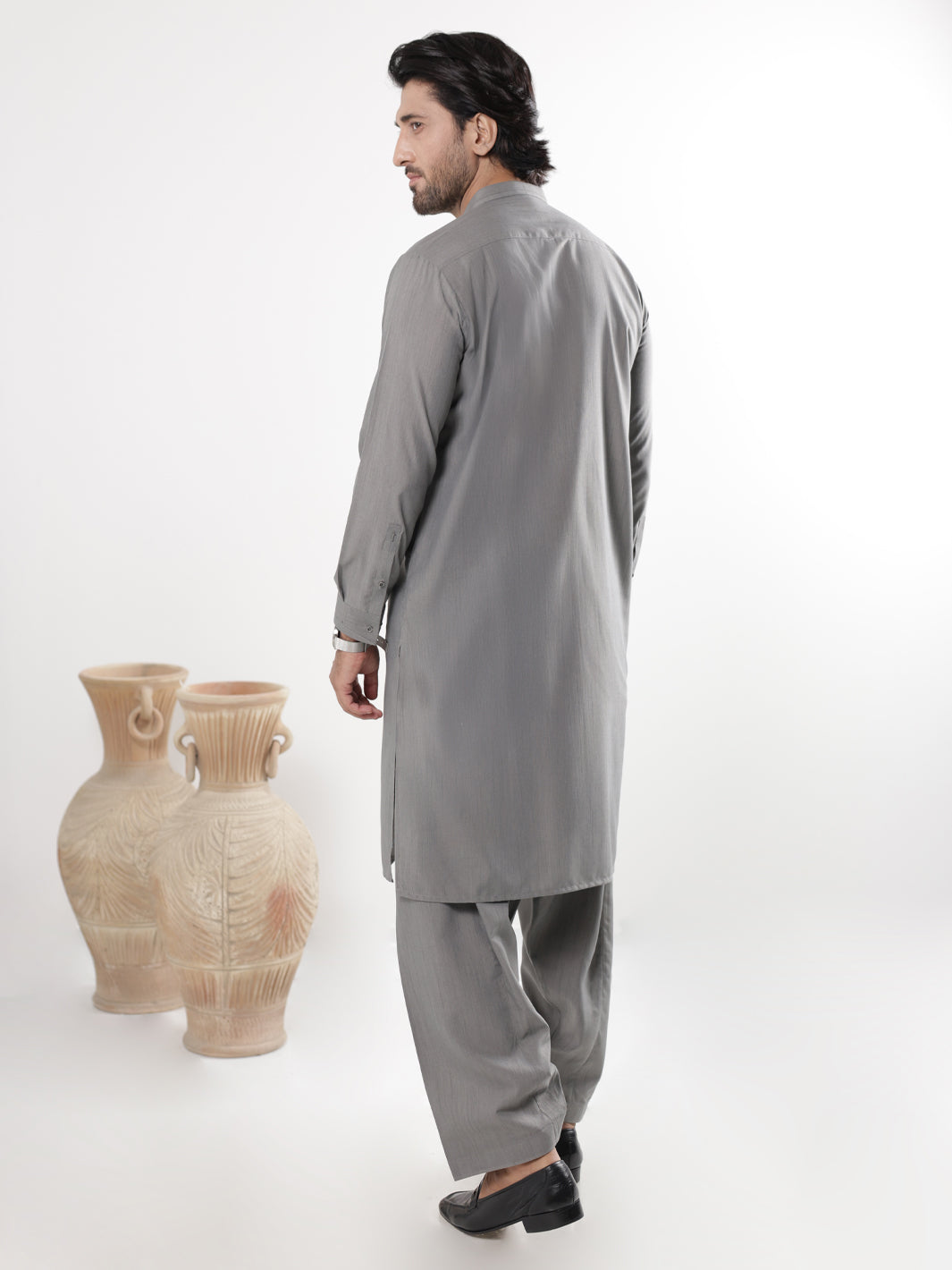 Light Grey Blended Kameez Shalwar - AL-KS-3218