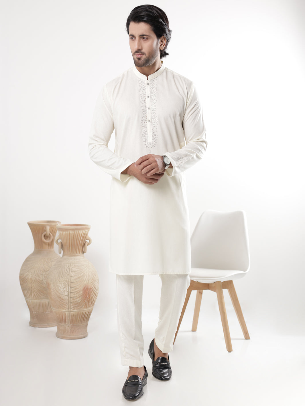 Cream Blended Kurta Trousers - AL-KT-3226