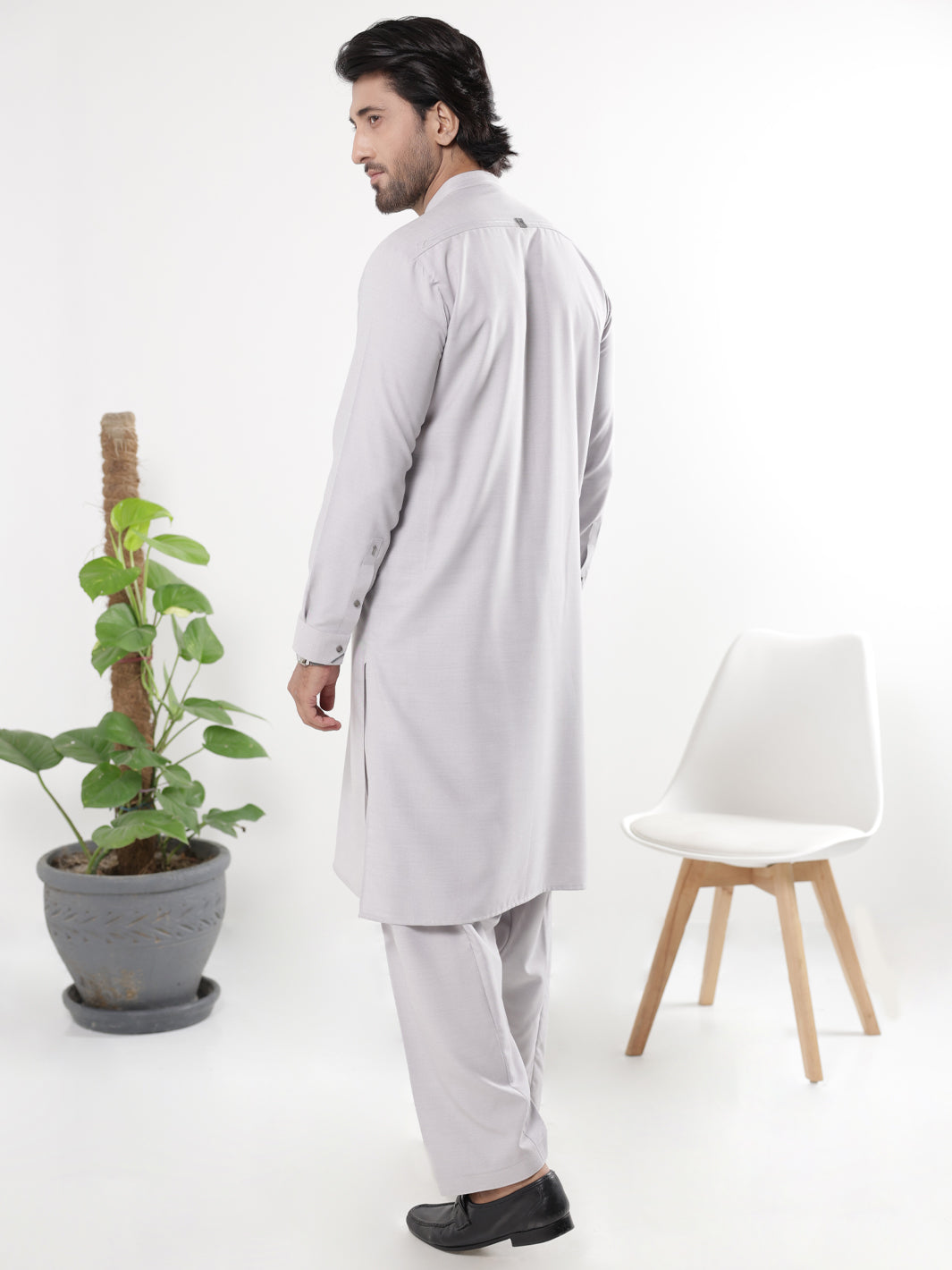 Ash Grey Blended Kameez Shalwar - AL-KS-3233