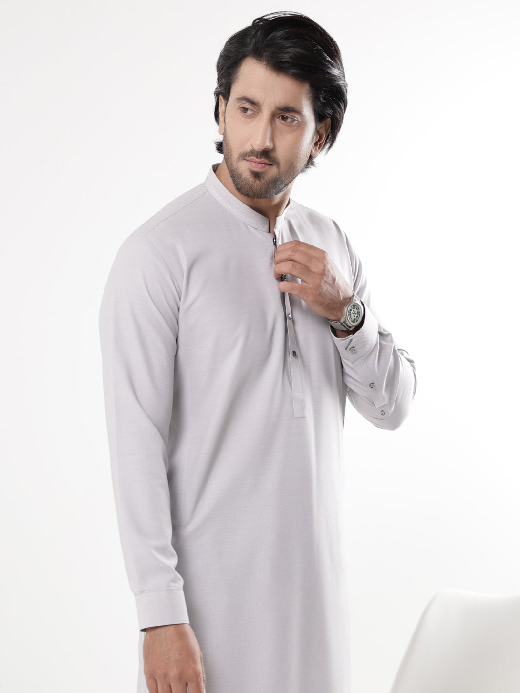 Ash Grey Blended Kameez Shalwar - AL-KS-3233