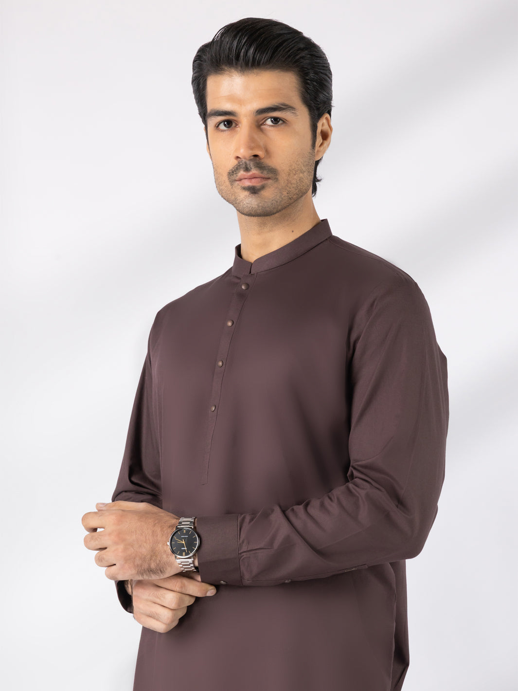 Dark Brown Cotton Kameez Shalwar - AL-KS-3242A