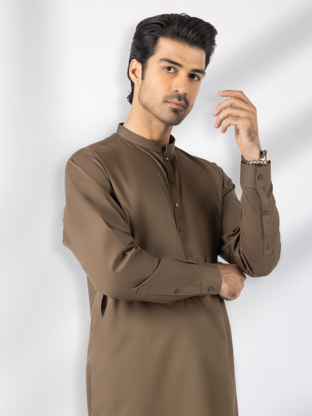 Olive Blended Kameez Shalwar - AL-KS-3243E
