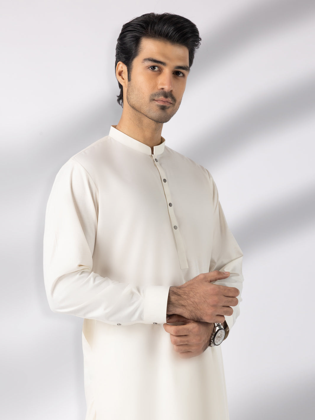 Off White Blended Kameez Shalwar - AL-KS-3247A