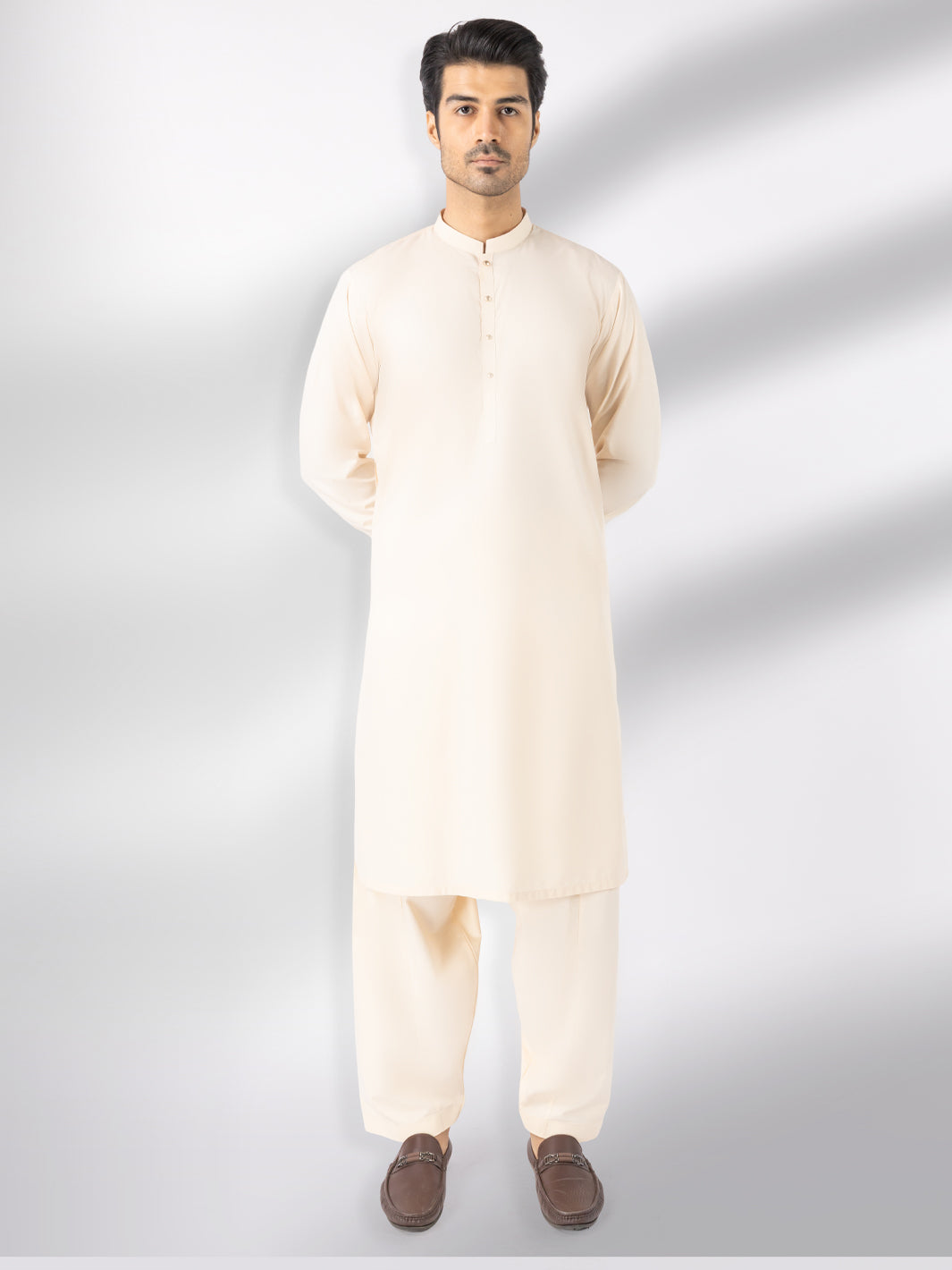 Cream Blended Kameez Shalwar - AL-KS-3247B