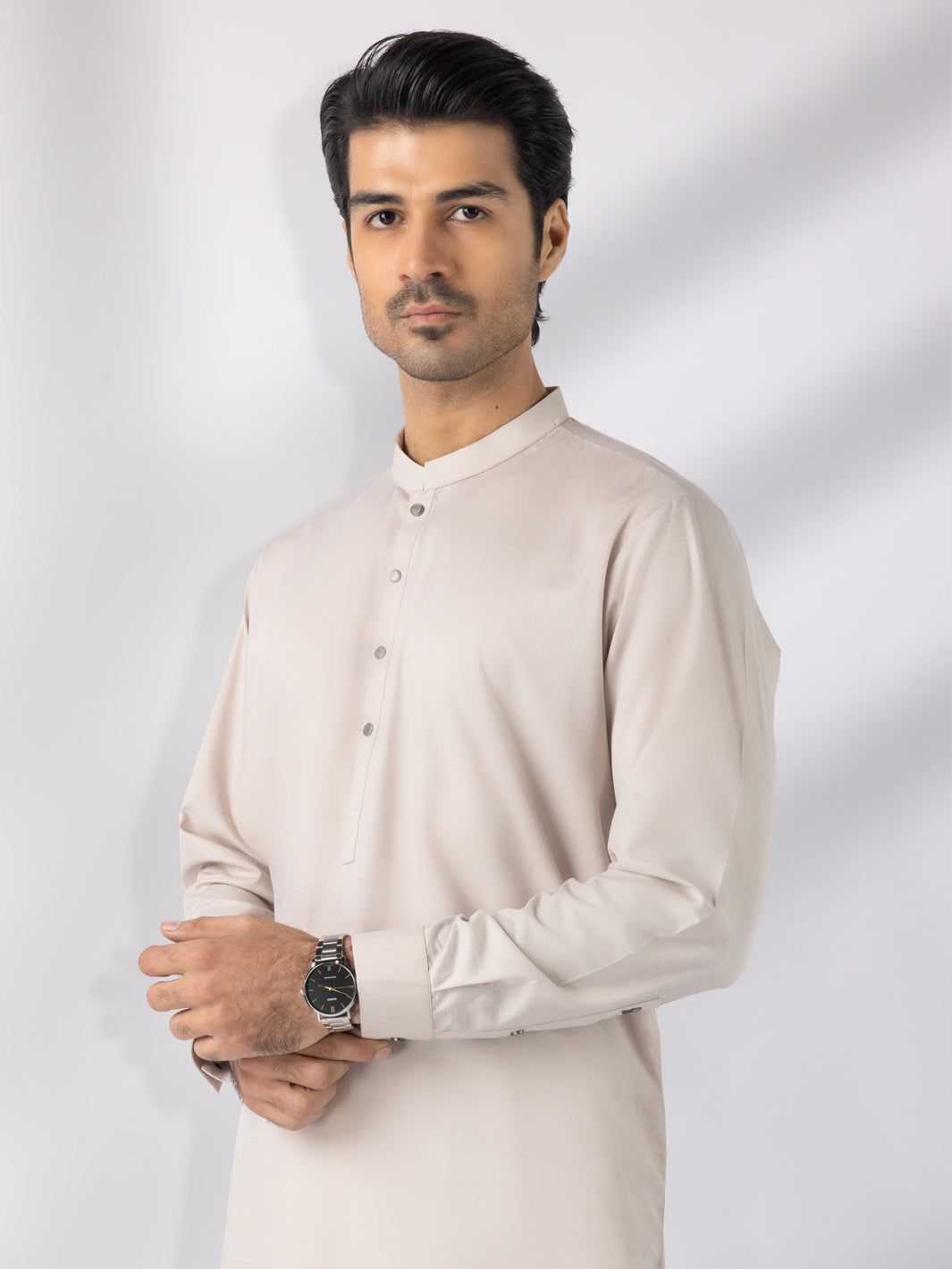 Beige Blended Kameez Shalwar - AL-KS-3247C