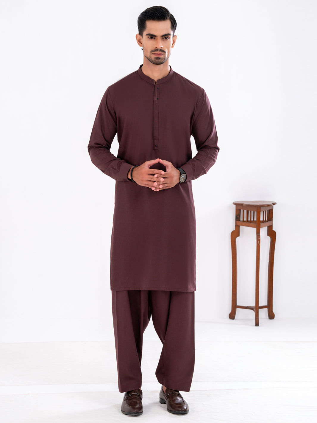 Maroon Blended Kameez Shalwar - AL-KS-3249