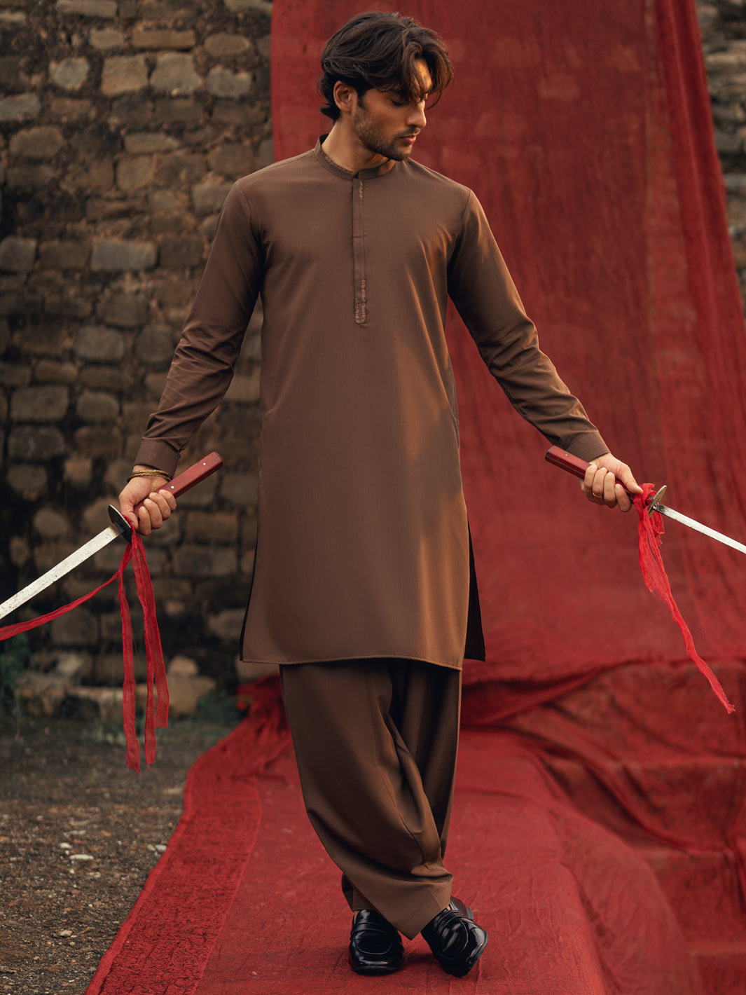 Brown Semi-Formal Kameez Shalwar - AL-KS-3253