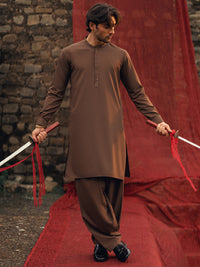Brown Semi-Formal Kameez Shalwar - AL-KS-3253