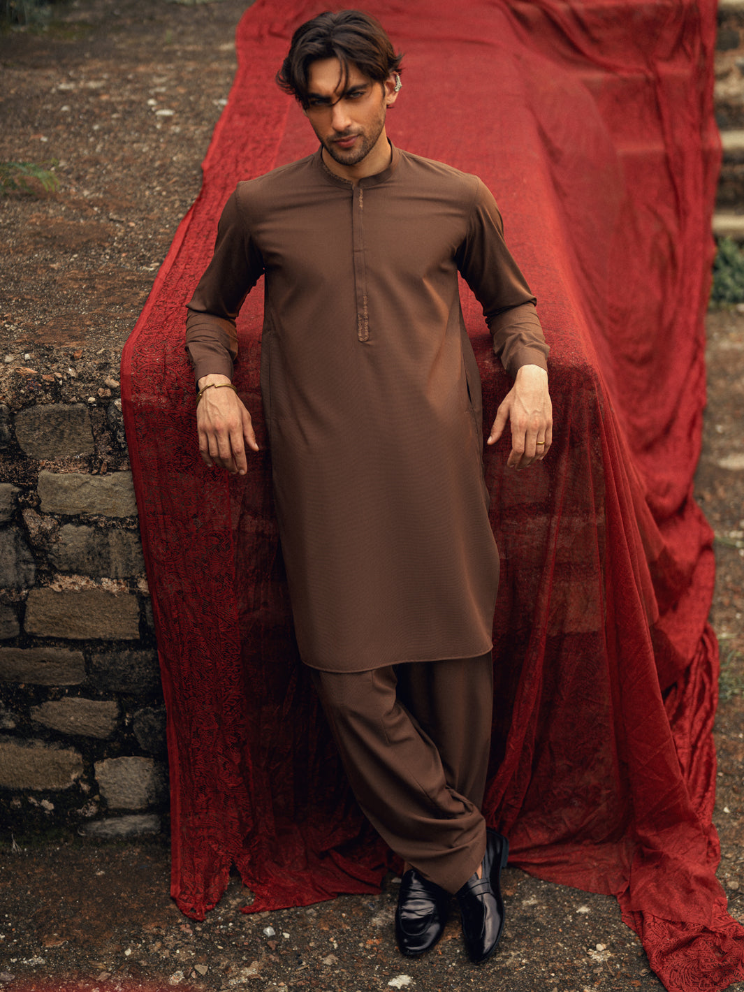 Brown Semi-Formal Kameez Shalwar - AL-KS-3253